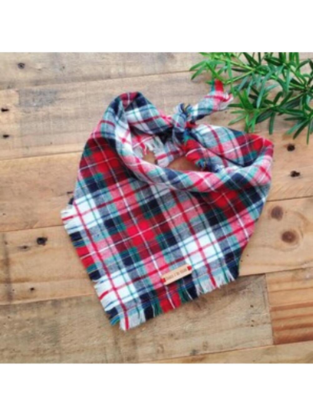 Dog Bandana Navy, Red, & Green Plaid Flannel Dog Bandana